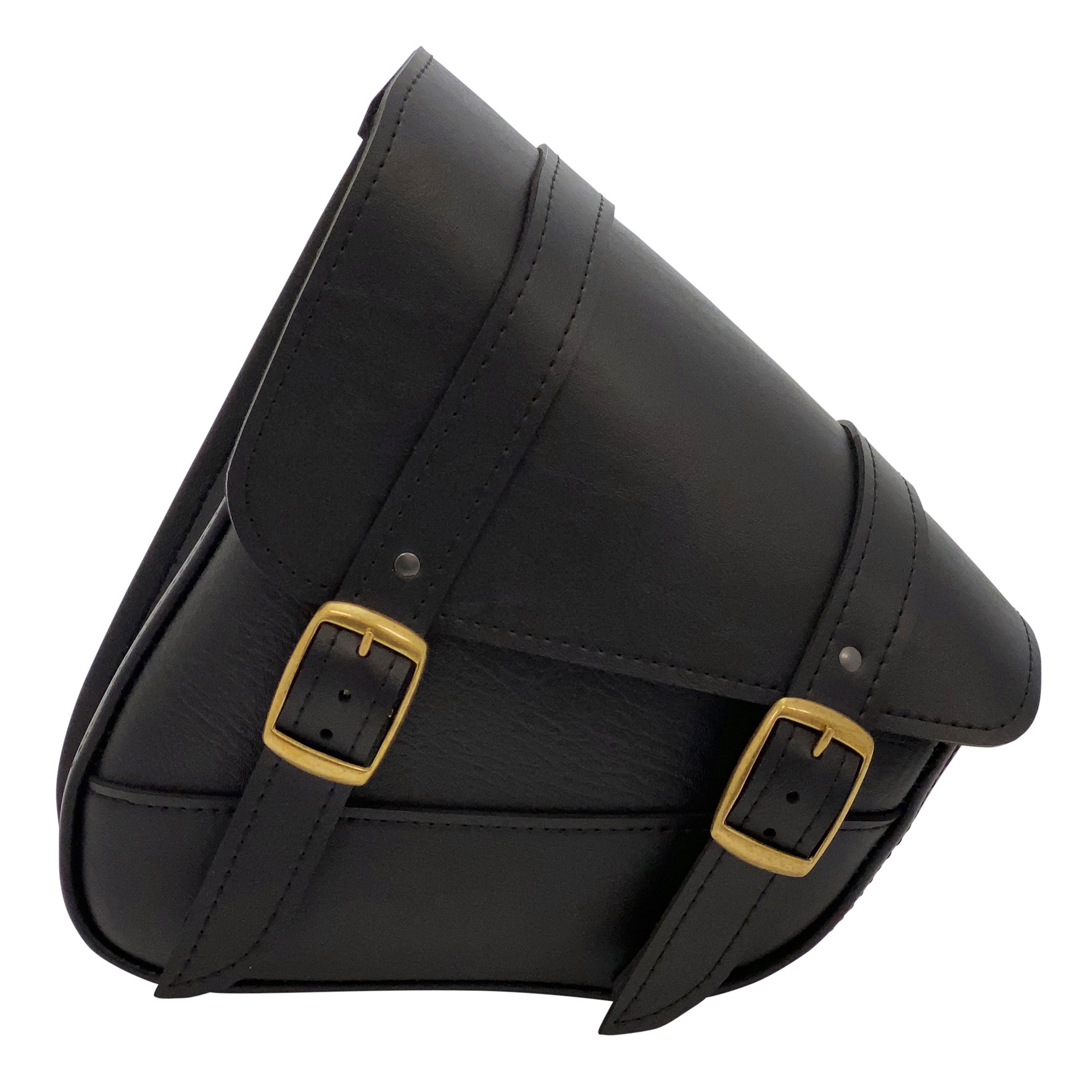 Black Swingarm Bag with Brass Buckles for Softails